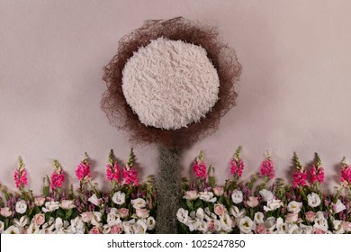 Floral tree of life digital backdrop with flowers and fur nest