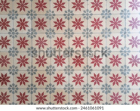 Floral, vintage, seamless, pattern, classical, floor, tiles, yellow, ground, combination, red, gray