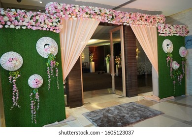 Wedding Entrance Gate High Res Stock Images Shutterstock https www shutterstock com image photo floral wedding decoration element lights entrance 1605123037