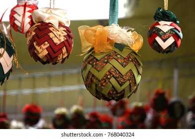 Florence, 2 December 2017: Christmas Spheres In A Christmas Market. Italy.