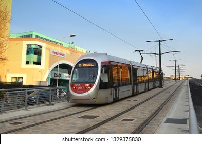 Florence, 2 March 2019: The Tramway passes in district of Novoli in Florence. Italy