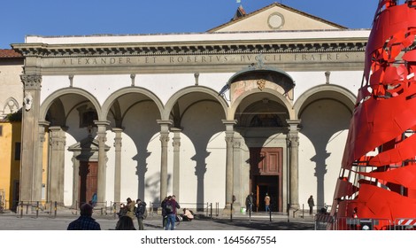 FLORENCE, 7/01/2020: View Of SS. Annunziata Basilica Designed By Michelozzo