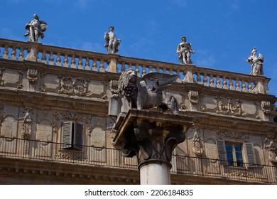 Florence Architecture And Griffon Statue On Plinth 