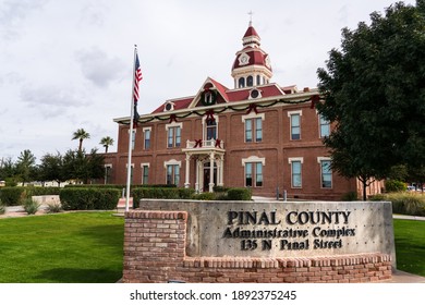 Florence, Arizona - Nov. 27, 2019: Sign For The Pinal County Administrative Complex In Front Of The Second Pinal County Courthouse.