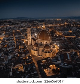 Florence Cathedral of Santa Maria del Fiore  aerial views sunset italy dome church in city center panorama cityscape in firenze
