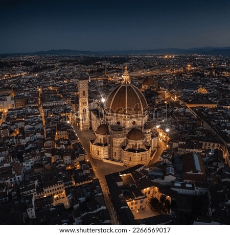 Florence Cathedral of Santa Maria del Fiore  aerial views sunset italy dome church in city center panorama cityscape in firenze