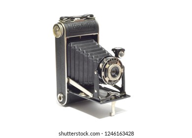 Florence, December 2018: old vintage Kodak Camera isolated on white background