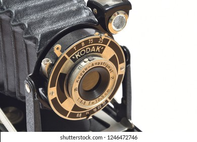 Florence, December 2018: Old Vintage Kodak Camera isolated on white background