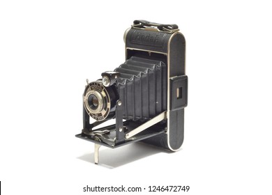 Florence, December 2018: Old Vintage Kodak Camera isolated on white background