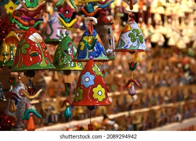 Florence, December 2019: Christmas decorations in a market in the historic centre of Florence, Italy