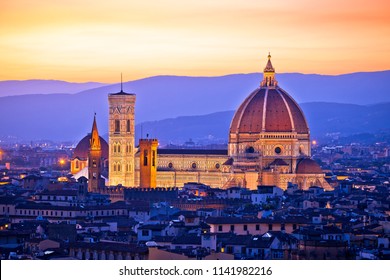 Florence Duomo Aerial Sunset View, Tuscany Region Of ITaly