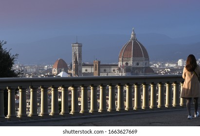 Florence, February 2020: Cathedral of Santa Maria del Fiore seen from Piazzale Michelangelo. Florence, Italy.