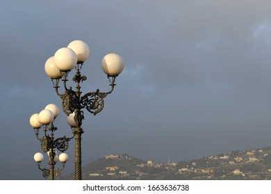 Florence, February 2020: old street lamps in Florence at Piazzale Michelangelo, Florence. Italy.