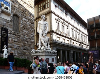 Florence / Italy - 05.20.2016: Signoria Square. Hercules And Cacus. Sculpture Bartolommeo Bandinelli.