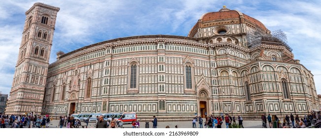 Florence, Italy - April 6, 2022: Florence Cathedral, Cattedrale di Santa Maria del Fiore is the cathedral of Florence, Italy. The building was completed by 1436.