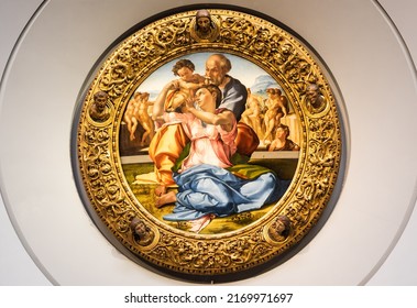 Florence, Italy - Circa August 2021: Holy Family With The Young St. John Baptist - Named Doni Tondo - By Michelangelo Buonarroti, 1507