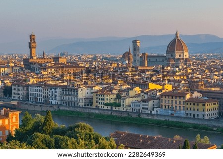 Florence Italy, city skyline at Florence Duomo Santa Maria del Fiore Cathedral and Arno River, Tuscany Italy