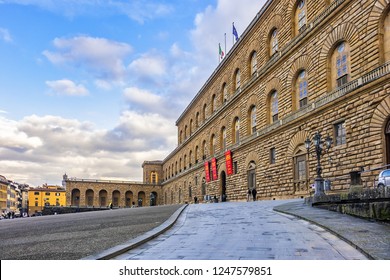 FLORENCE, ITALY - JANUARY 11, 2018: Florence Pitti Palace (Palazzo Pitti) - monumental XV century Renaissance building in Piazza Pitti. Palazzo Pitti is now the largest museum complex in Florence.