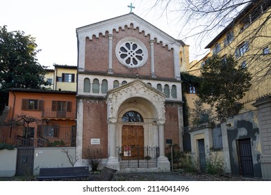 Florence, Italy. January 2022.  Exterior View Of The Swiss Reformed Church On The Lungarno In The City Center