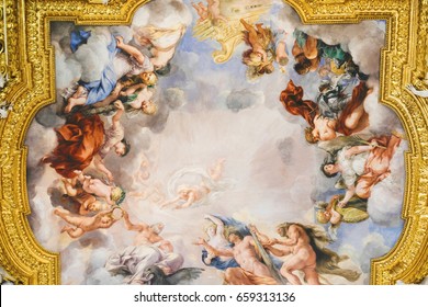 Florence, Italy - June, 5, 2017: fresco on a ceiling of Pitti palace in Florence, Italy