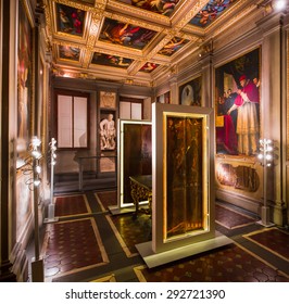 FLORENCE, ITALY - MARCH 14, 2015:Ceiling Fresco And Works Of Art In The House Of Birth Of Michelangelo (Casa Buonarroti) 