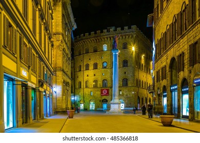 FLORENCE, ITALY, MARCH 15, 2016: Night View Of The Illuminated Via De Tornabuoni - The Most Expansive Shopping Street In Florence