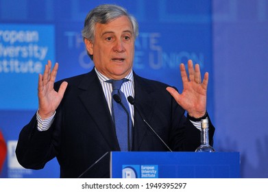 Florence, Italy - May 05 2017:  Antonio Tajani Speaks During A Political And Financial Meeting.