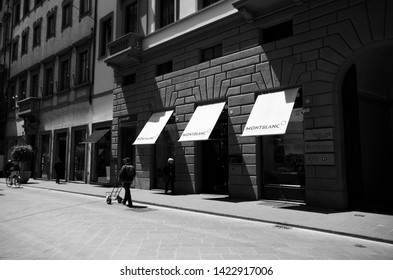 Florence, Italy - May, 19 2019, Shop Of The Famous Montblanc Pen Brand.