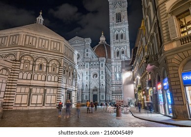 Florence, Italy, May 22nd 2022 - Duomo Santa Maria Del Fiore in Florence Italy closeup street view at night