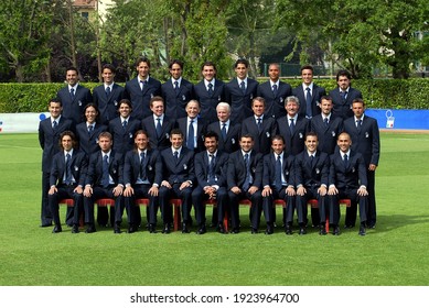 FLORENCE, ITALY - May 27, 2004: UEFA Euro 2004 Portugal, Players Of Italy Pose During Italy Team Photo With The Suit At The Coverciano Training Center.