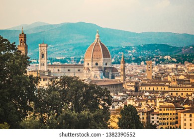 FLORENCE, ITALY - October 2018: Florence Duomo Aerial View From Michelangelo Square In Florence, Italy