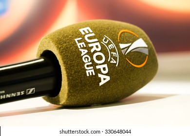 Florence, Italy - October 22, 2015: Uefa Europa League Logo On Microphone