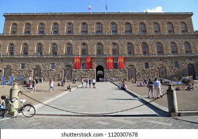 Florence, Italy - September 23, 2017: Tourists in front of the Palazzo Pitti museum in Florence, Italy on September 23, 2017