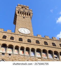 Florence - Palazzo Vecchio. Old Town Romanesque Architecture In Tuscany, Italy.