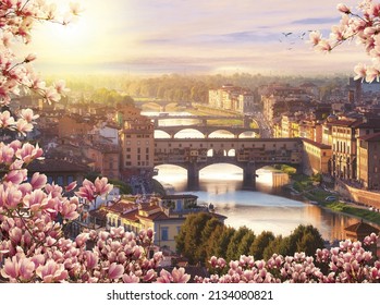 Florence, River Arno, Blossom Magnolia