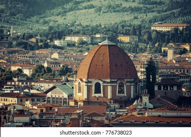 Florence Rooftop View With Medici Chapels Dome In Italy