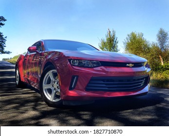 Florence, SC / United States - October 2, 2020: Red 2018 Chevy Camaro