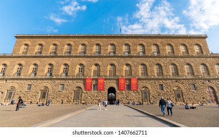 Florence, Tuscany / Italy - April 17th, 2019: Facade of Palazzo Pitti