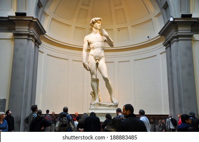 FLORENCE-NOVEMBER 10: Tourists look at David by Michelangelo on November 10,2010 in Galleria dell'Accademia in Florence. Italy.