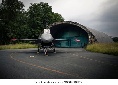 Florennes, BELGIUM - June 24, 2021: Belgian Air Force F-16 Fighter Jet Special Paint Ready At The Parking Spot