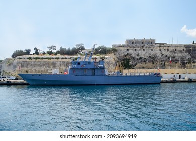 Floriana, Malta - June 10th 2016: Offshore Patrol Vessel P61 Moored At Hay Wharf Naval Base.