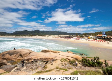 FLORIANOPOLIS - Santa Catarina - BRAZIL - 11-05-2020: Joaquina beach, an icon of the city of Florianópolis, a surfing spot and a pleasant sea for tourists.