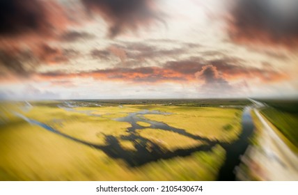 Florida Everglades Swamps Aerial View.