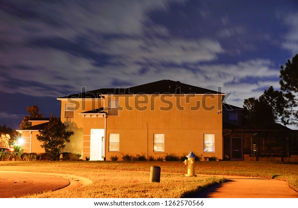 A Florida house at\
night, taken in Tampa