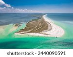 Florida. Panorama of Caladesi Island State Park FL. Clearwater Beach Florida. Spring Break or summer vacation. Turquoise color of salt water. Ocean or Gulf of Mexico. Tropical Nature. Aerial Aerial