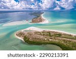 Florida. Panorama of Island. Honeymoon Island and Caladesi Island State park FL. Dunedin and Clearwater Beach Florida. Tropical scenic aerial view. Gulf of Mexico. Summer vacation. Beach and salt life