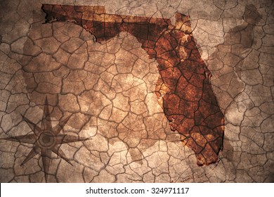 Florida State Map On Vintage Usa Map, Crack Paper Background