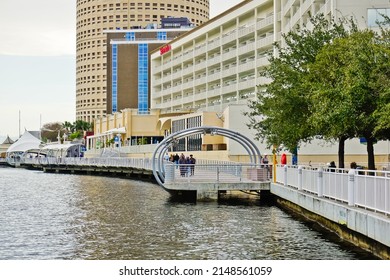 Florida, United States-February 8, 2020: River Walk On The Bank Of Hillsborough River Tampa