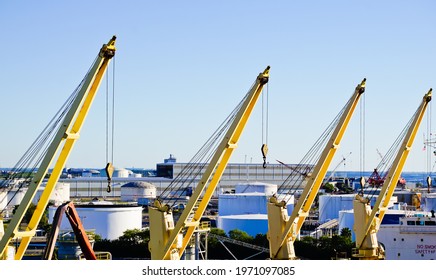 Florida, United States-January 25, 2020: Crane Arms At Port Of Tampa Bay