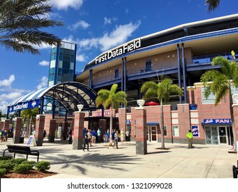 Florida, USA - February 2019: New York Mets Spring Training Ballpark Exterior Stadium View Of First Data Park In Port St Lucie Florida On A Clear Day. Start To Baseball Season Major League Baseball.